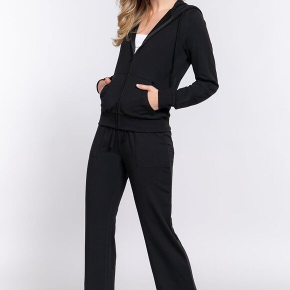 Chic Womens Terry Zip-Up Tracksuit Set in Black - Perfect for Every Season - Picture 4 of 5